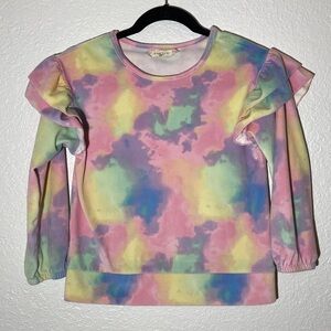 BTWEEN Girls Tie-dye Ruffle Sleeve Velour Sweatshirt - 12